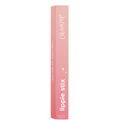 ColourPop Parker Lippie Stix standing upright, showcasing a pink ombré box with white “lippie stix” and “ColourPop” lettering and star icons, net wt 1.0 g (0.035 oz), on a clean white background.