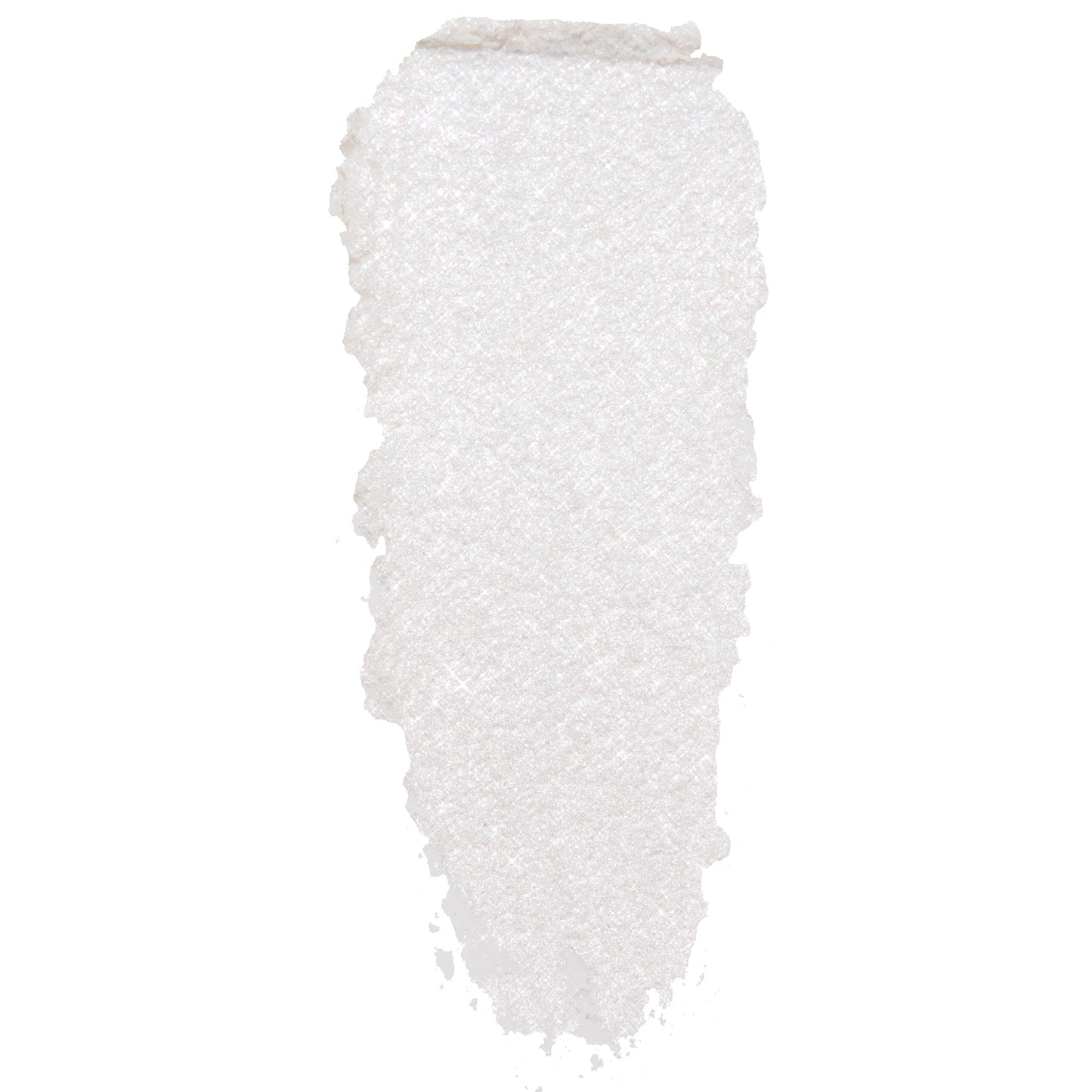 Tassel Super Shock Shadow by ColourPop - pearly white eyeshadow swatch shimmering with icy silver microglitter - smeared in a single swipe to show creamy texture and high-shine finish, on a clean white background.